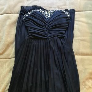 Strapless long blue prom dress